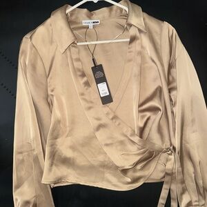 Fashion Nova Gold Wrap Blouse Long Sleeve